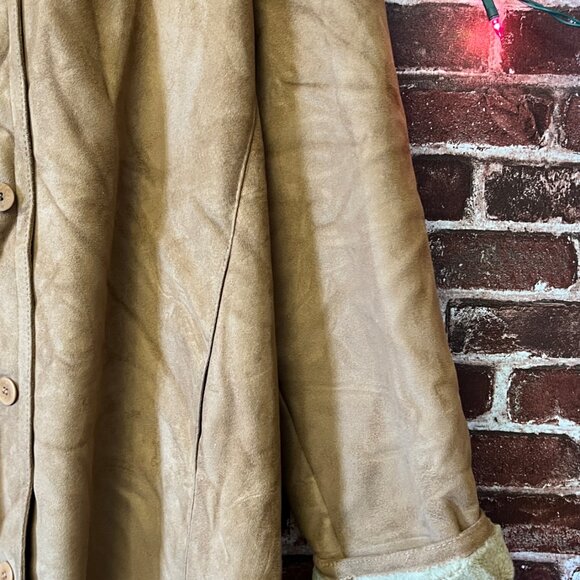 Anne Klein Faux Suede & Shearling Hooded Mid-Length Coat - Camel/Tan - MD - Picture 4 of 12